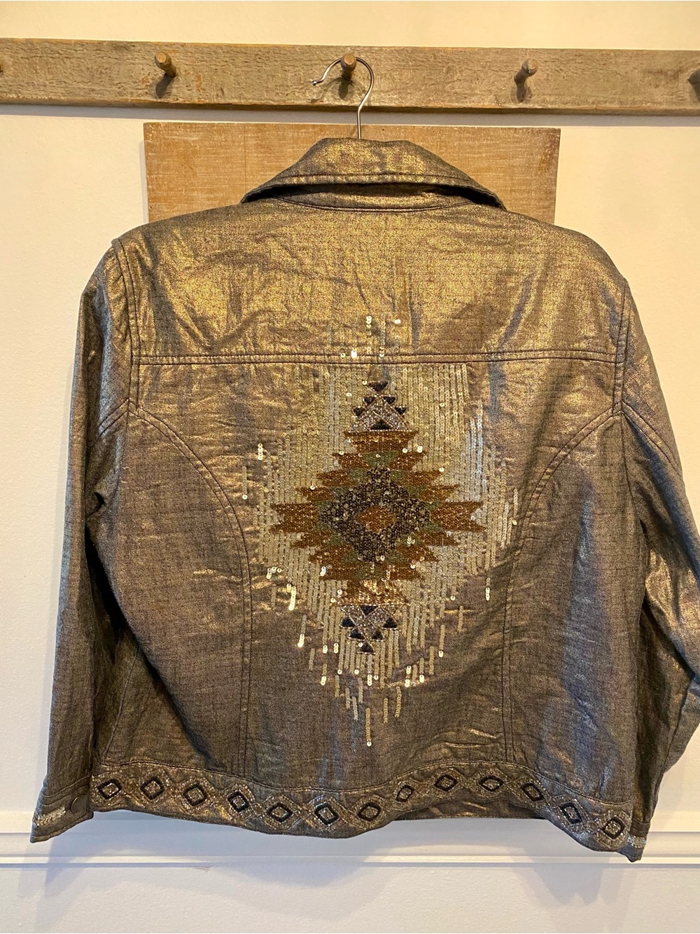 Chico’s Southwest Aztec Beading Design Light Cotton Jacket Sz M $175